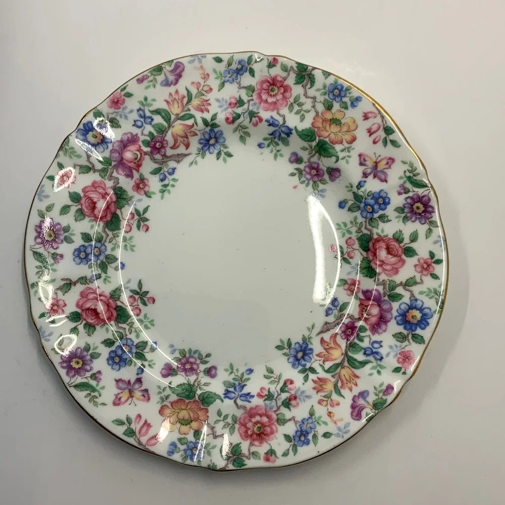Vintage Crown Staffordshire Springtime Fine Bone China Floral Plate 6.25in